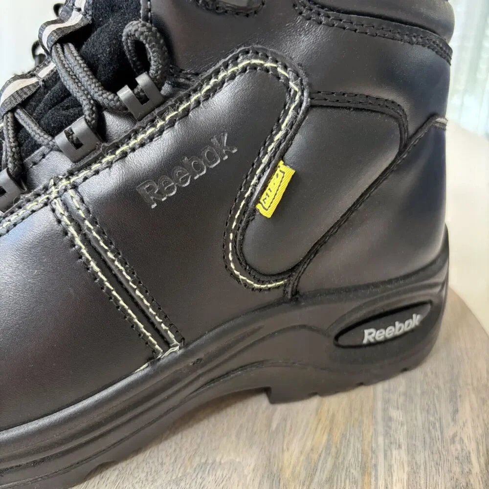 New‎ Reebok Unisex Black Leather Work Boots Trainex Size Men's 8.5 Wmn's 10.5